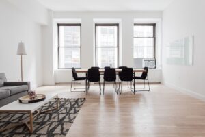 Wood floors with dining table and chairs