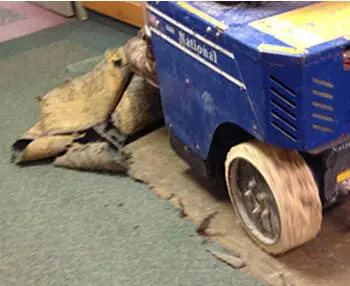 National Ride-On Floor Scraper removing old flooring efficiently and cleanly in a commercial space.