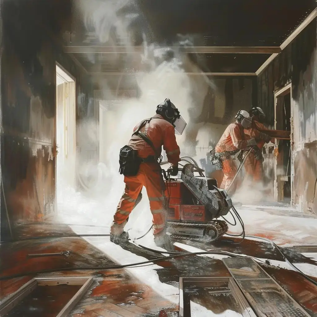 Professional floor removal team using dustless technology to ensure safety and health