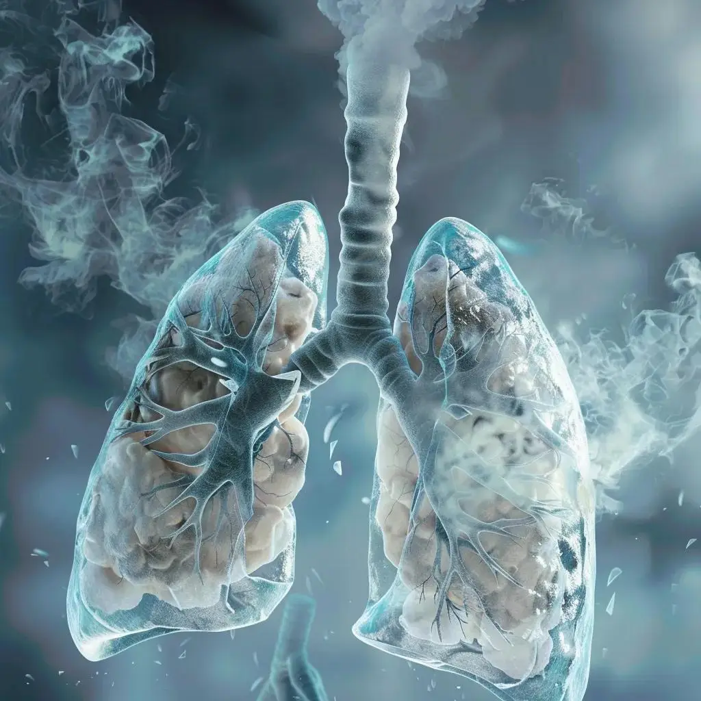 Close-up of a lung model highlighting damage from silica dust exposure