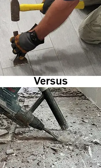 Essentially dust-free tile removal in Gainesville FL compared to traditional messy tile removal
