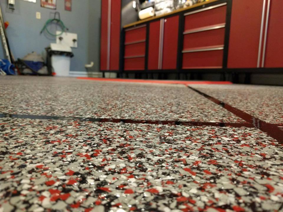 Epoxy Garage Floor Coating — Blue Color Flake Installation